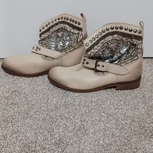 Naughty Monkey Boots in Cream with Beaded Details